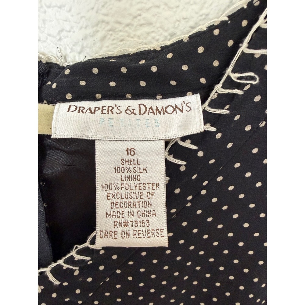 Drapers & Damons 100% Silk Polka Dot Tiered Dress Black White Size 16P - Picture 3 of 7